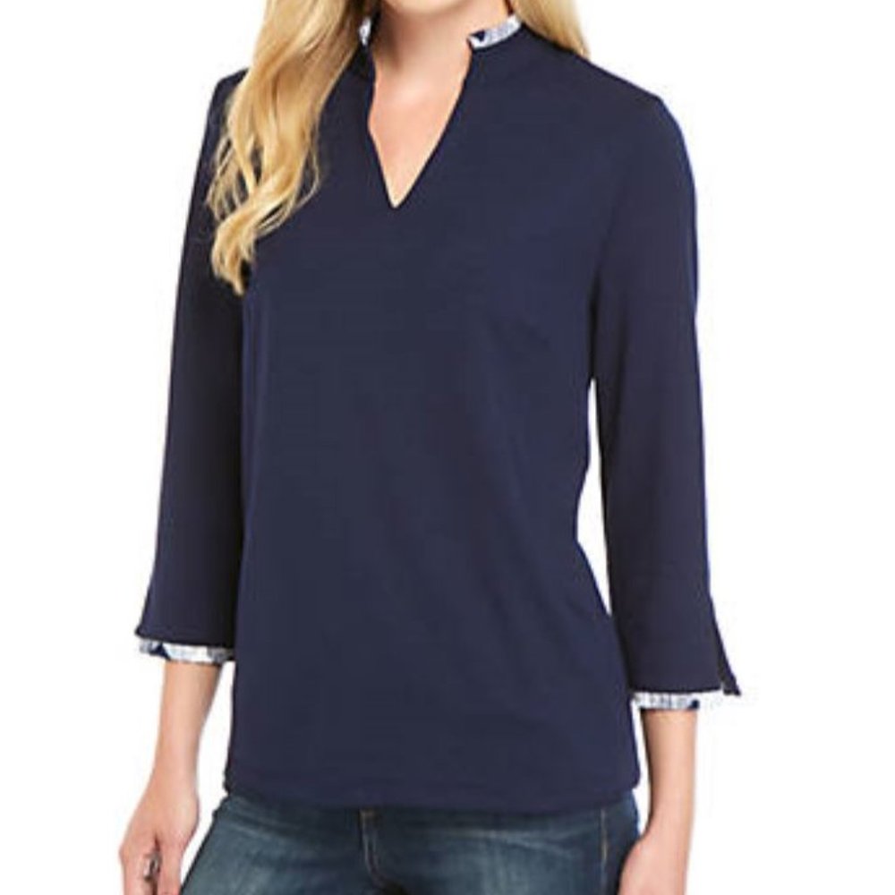 Crown & Ivy Ruffle Split Neck Knit Top - Picture 1 of 3